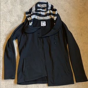 Burton cape style black pea coat with hood.